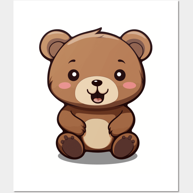 Cartoon Cute Kawaii Adorable Brown Bear Wall Art by SimplyIdeas